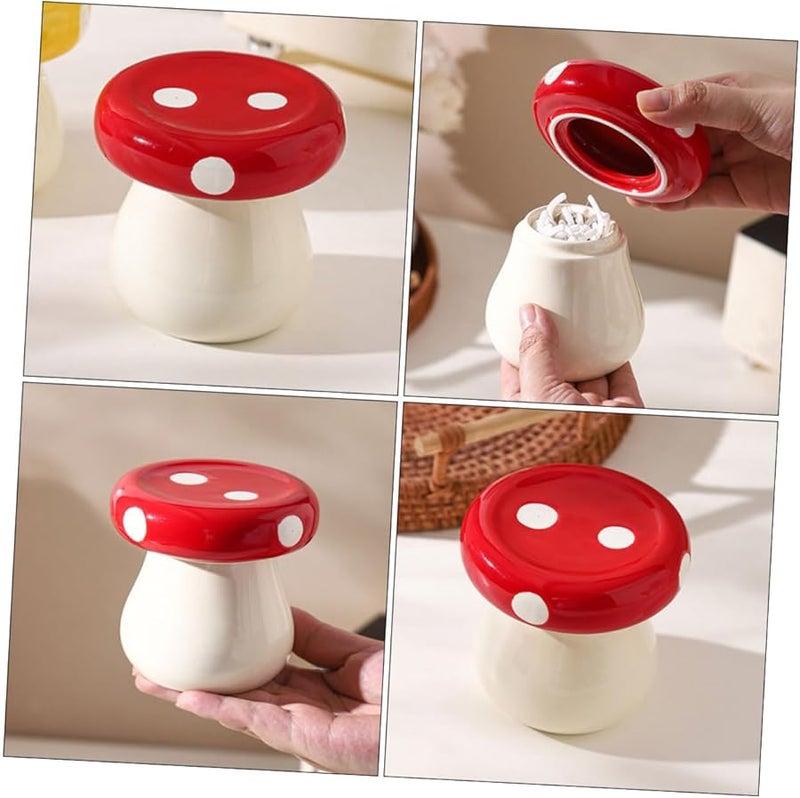 Ceramic Mushroom Toothpick Holder Dispenser Multifunctional Storage Jar Home Decor - Image 5